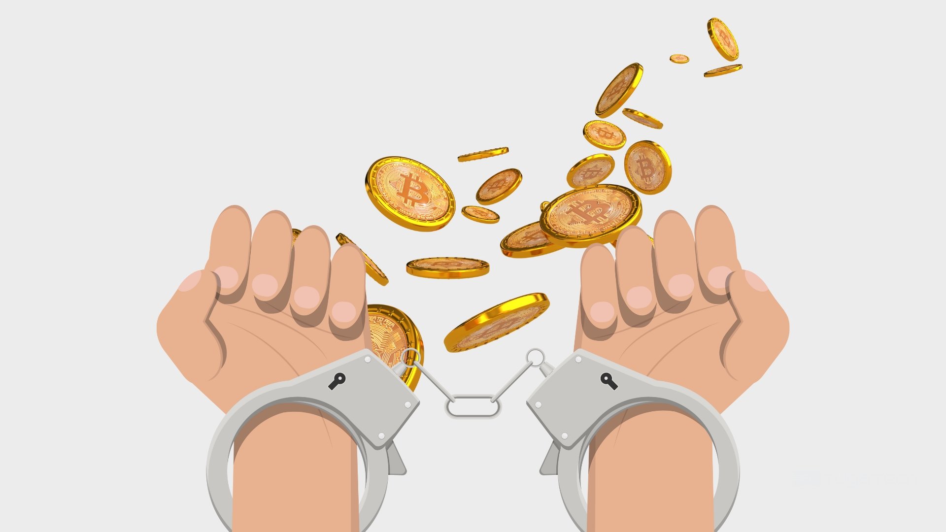 pessoa presa com bitcoins na frente