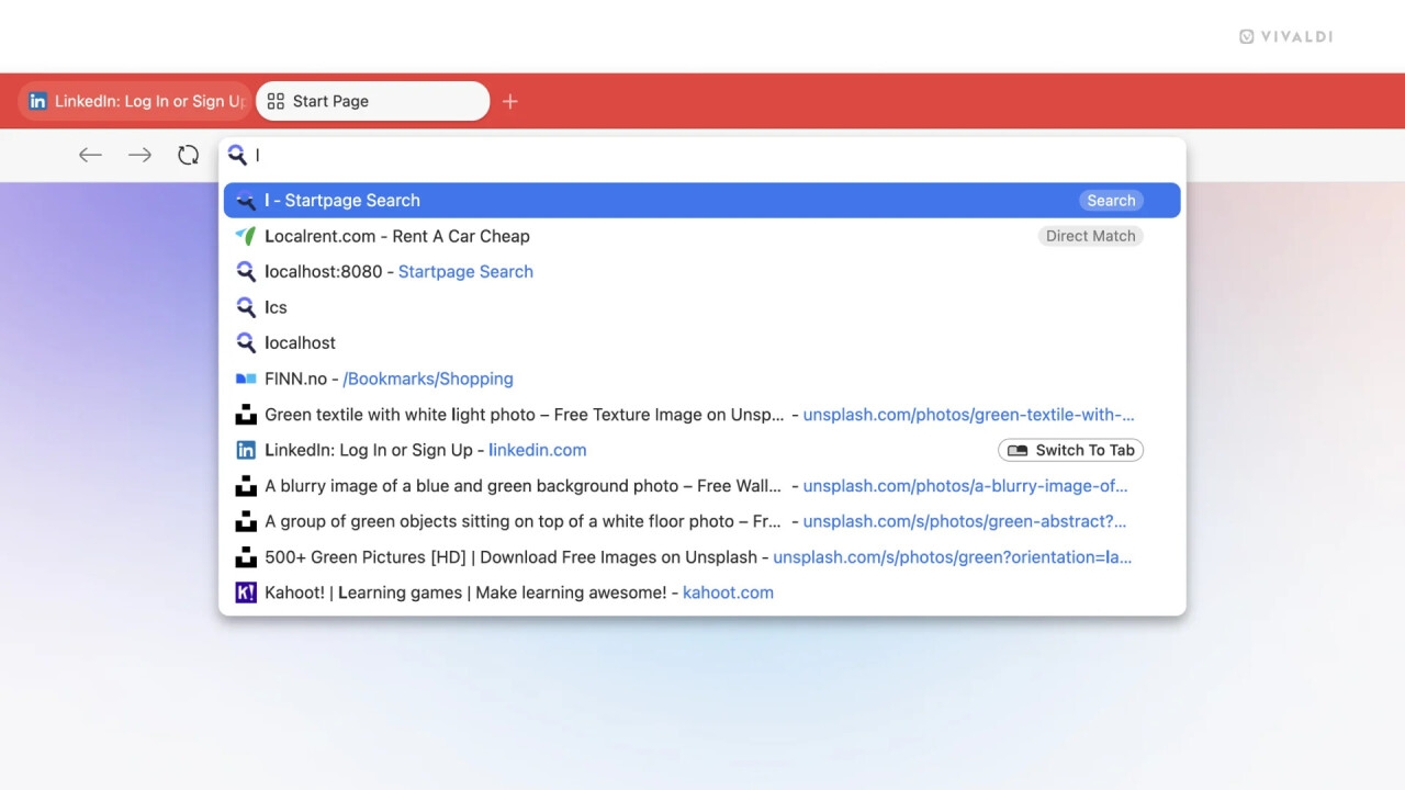 barra de endereço do vivaldi com pesquisa ativa