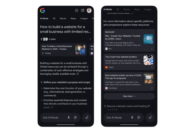 publicidade na AI mode da Google