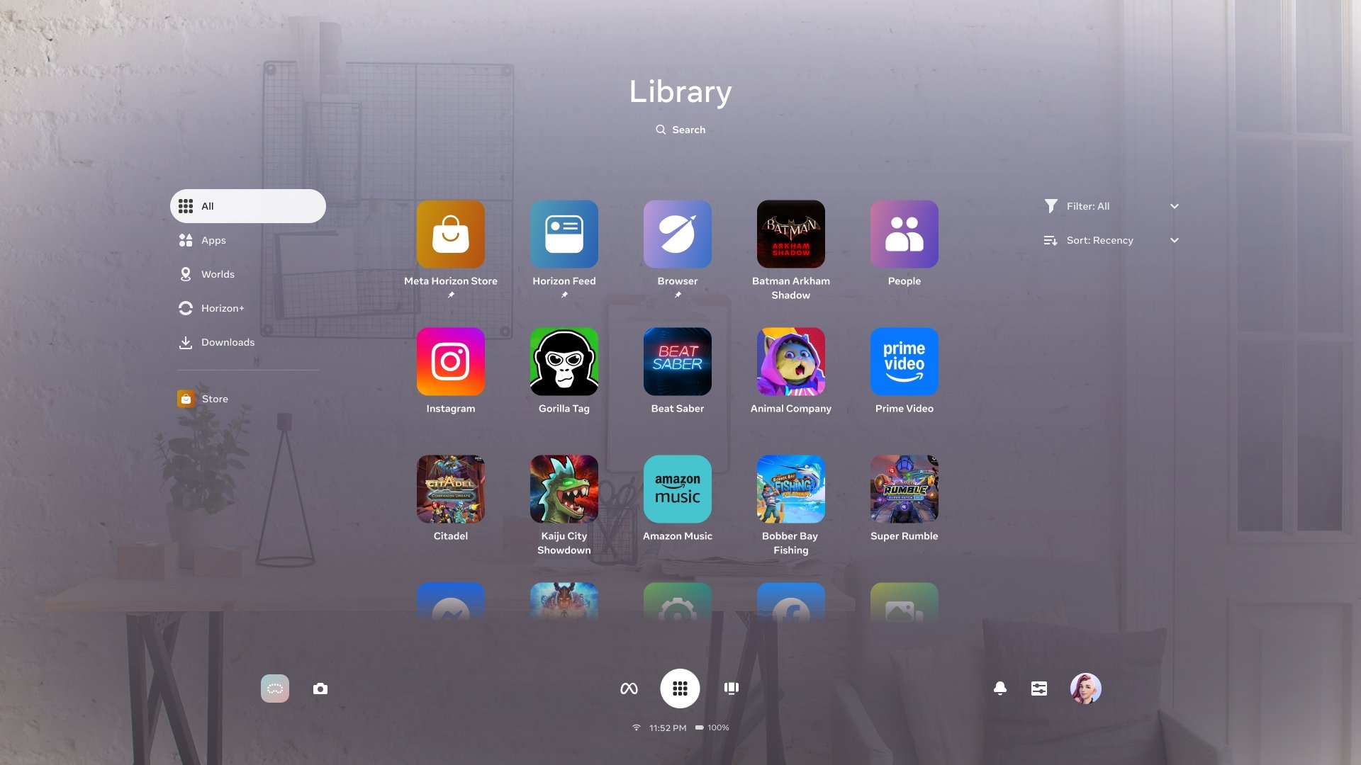 Instagram no ambiente VR do Meta Quest