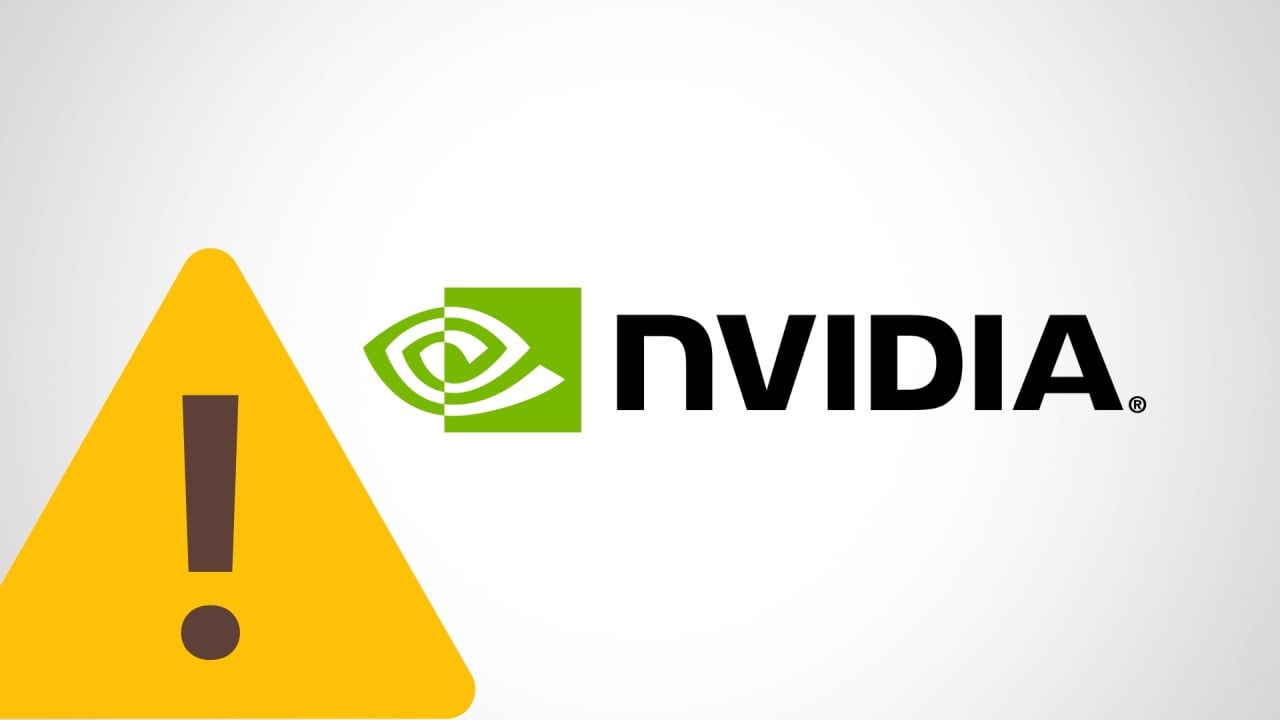 Nvidia logo com sinal de alerta