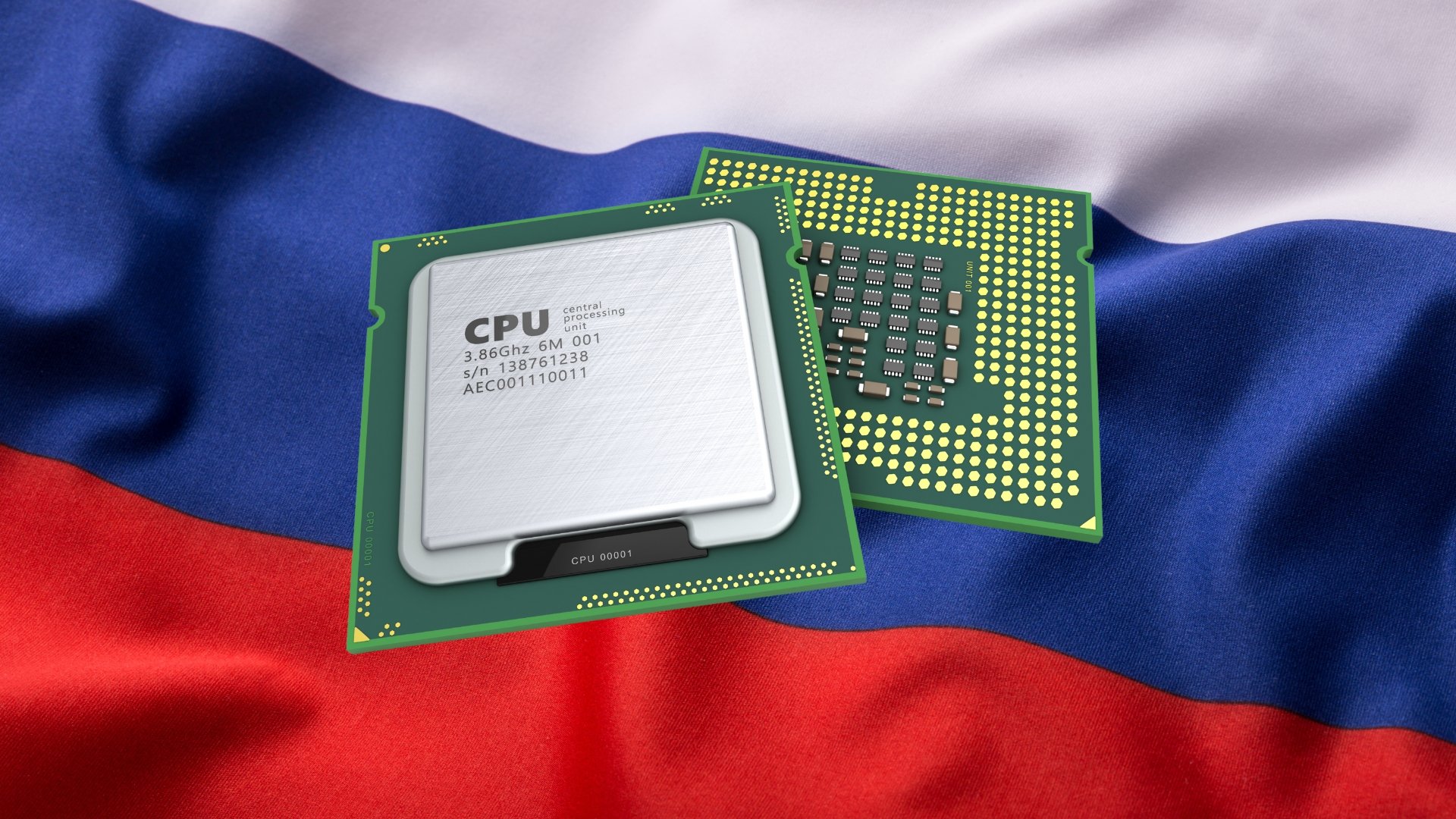 Processador em cima de bandeira da Rússia
