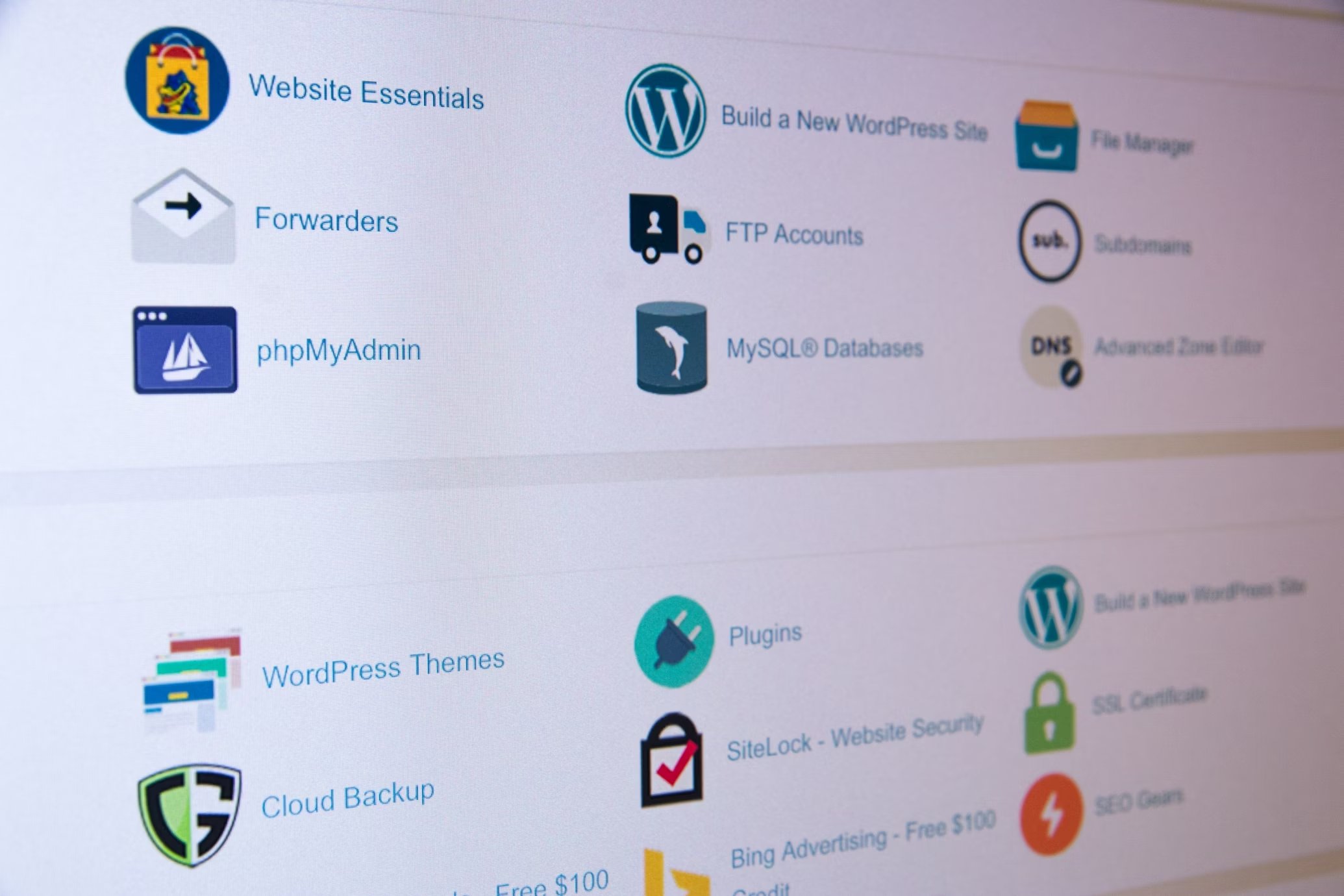 imagens de opções do cPanel