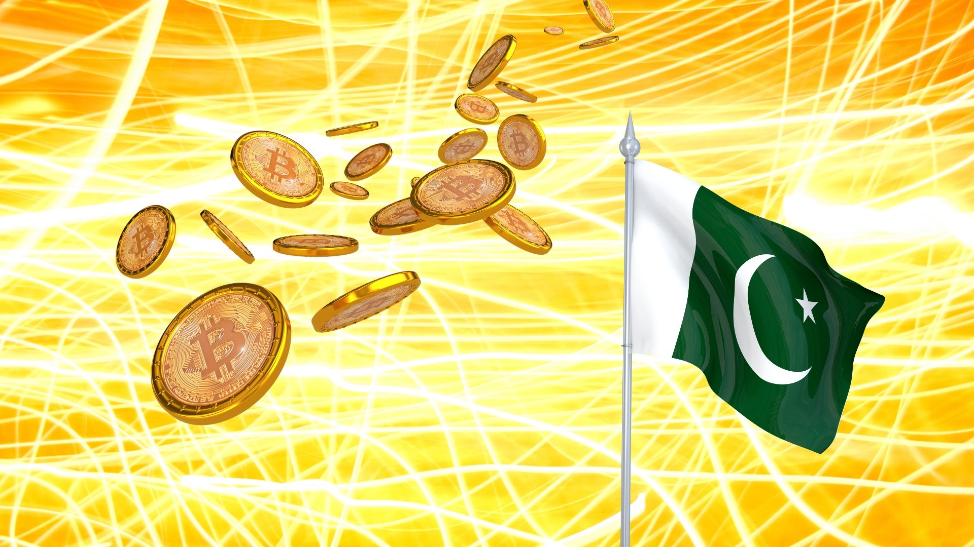 Criptomoedas perto de bandeira do Paquistão