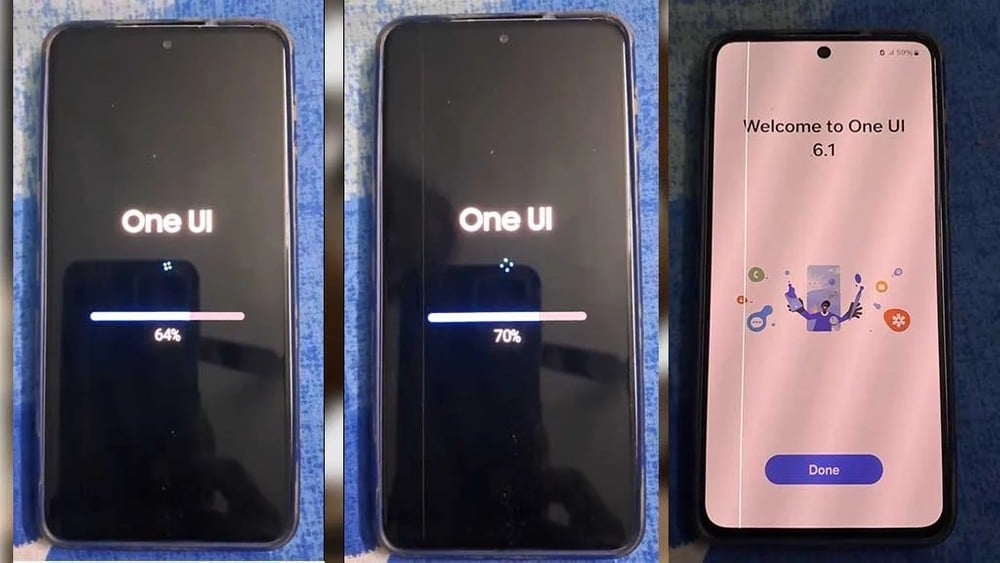 imagem de passagem da linha verde durante a atualização da One UI