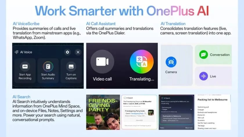 detalhes das novas funcionalidades de IA da OnePlus