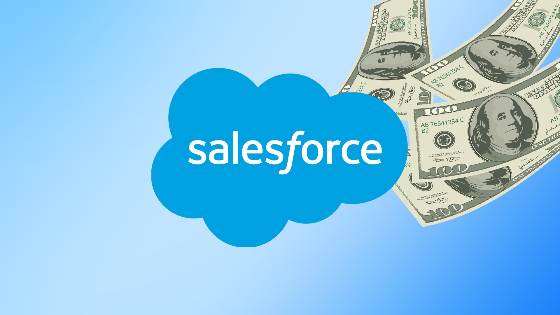 Logo da SalesForce com dinheiro de fundo