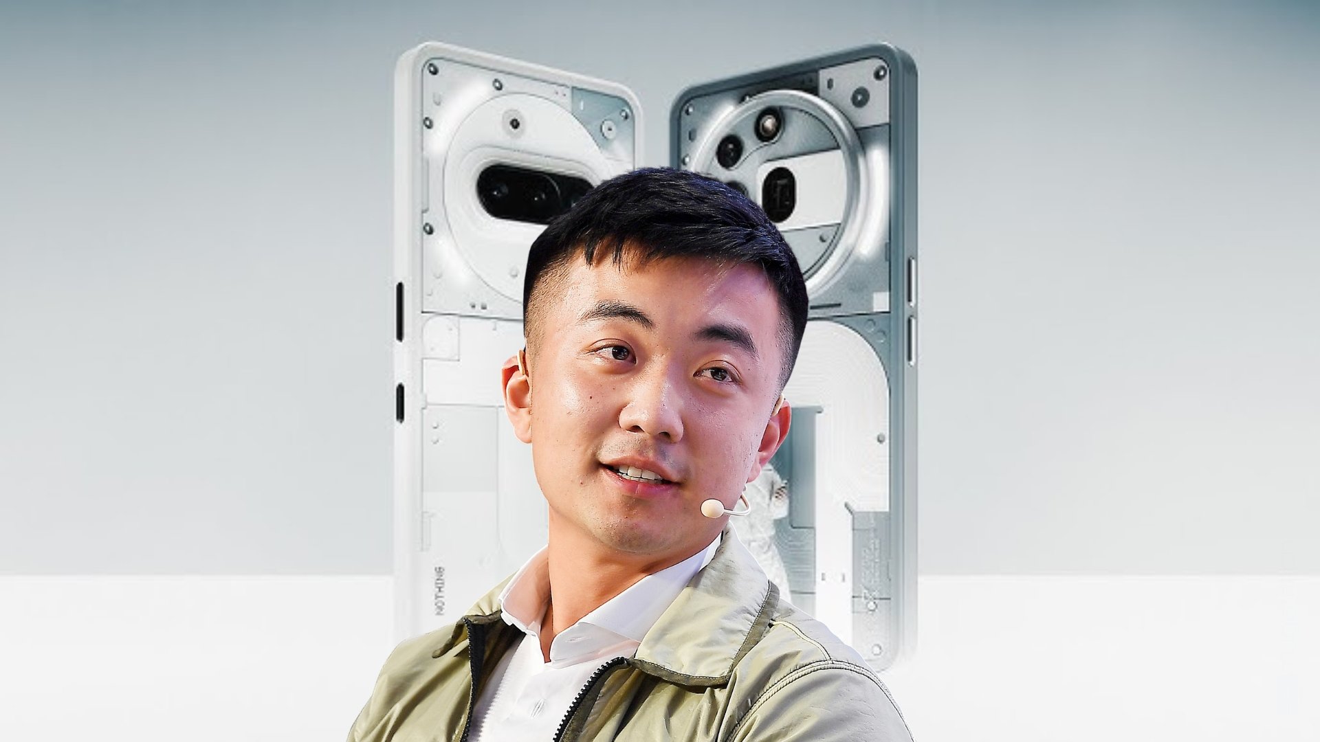 Carl Pei com imagem de fundo da Nothing
