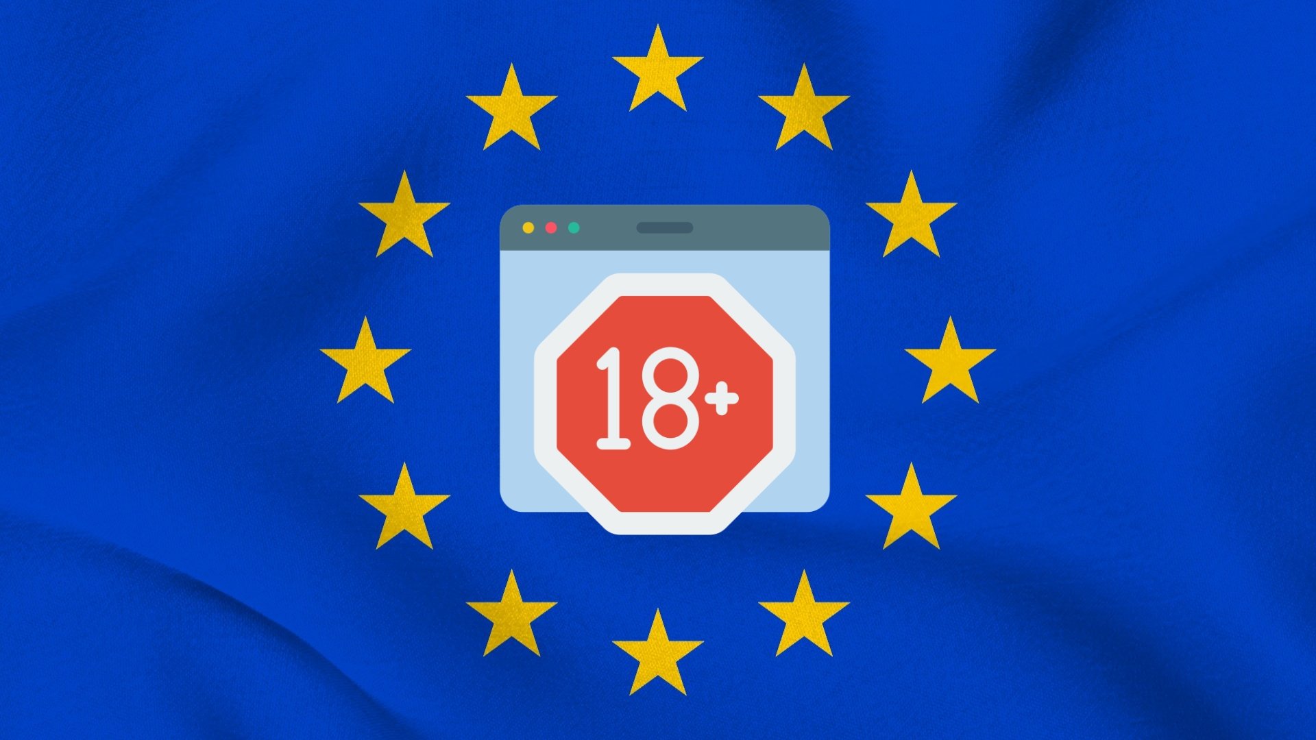 Site para maiores de 18 com bandeira da União Europeia