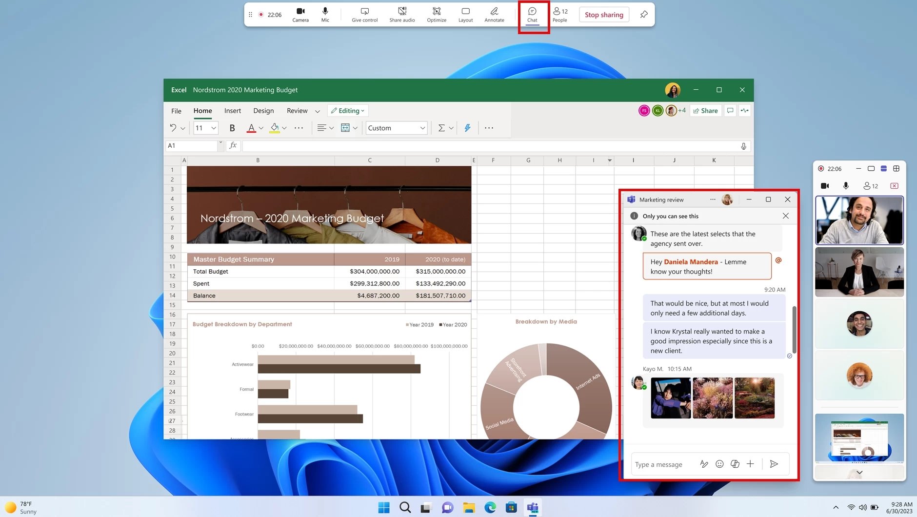 Nova janela de chat do Microsoft Teams