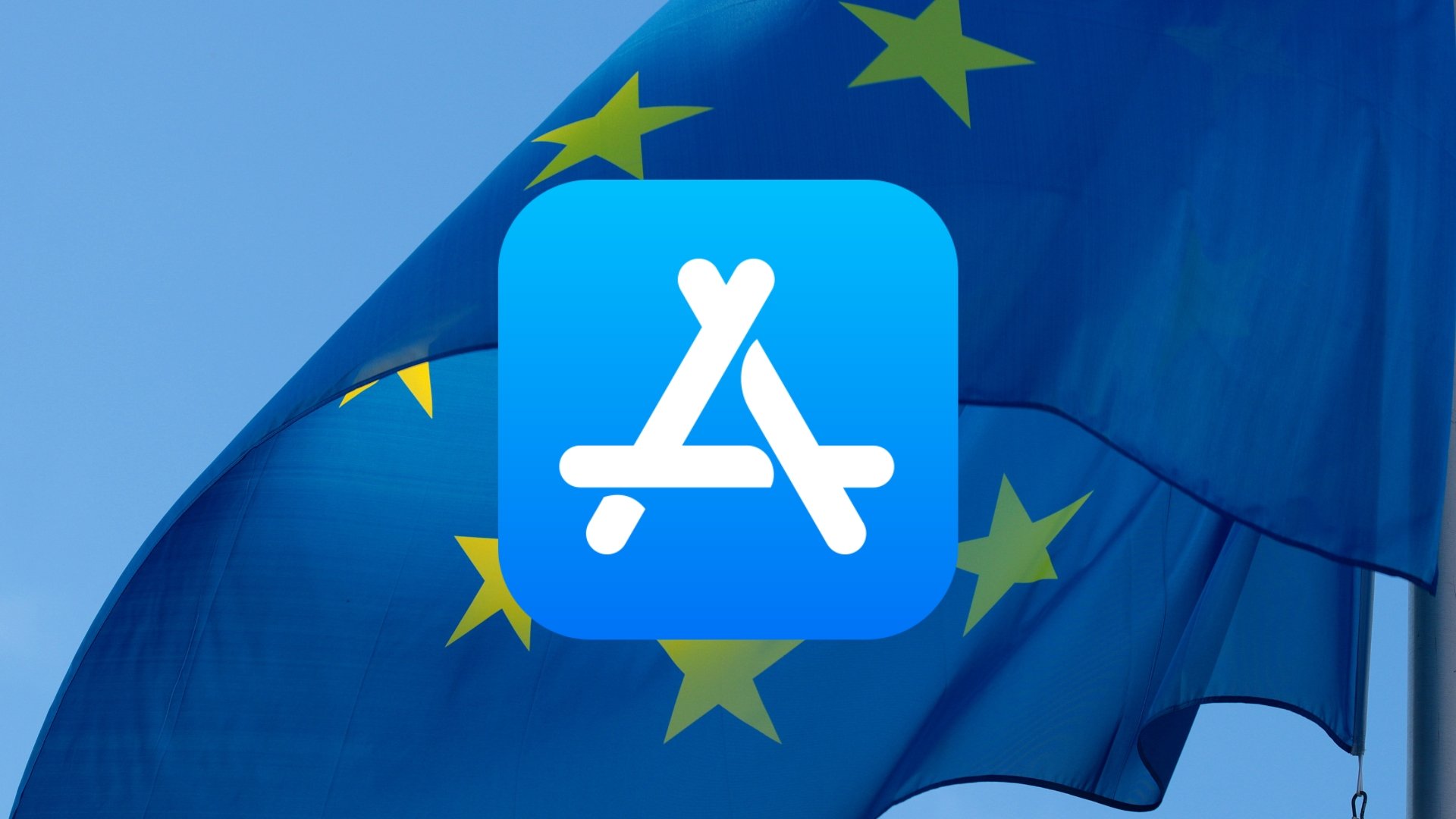 App Store com bandeira da União Europeia de fundo