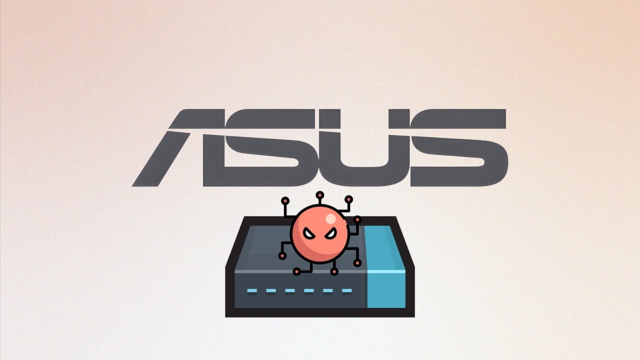 Logo da Asus com router e malware em cima dele