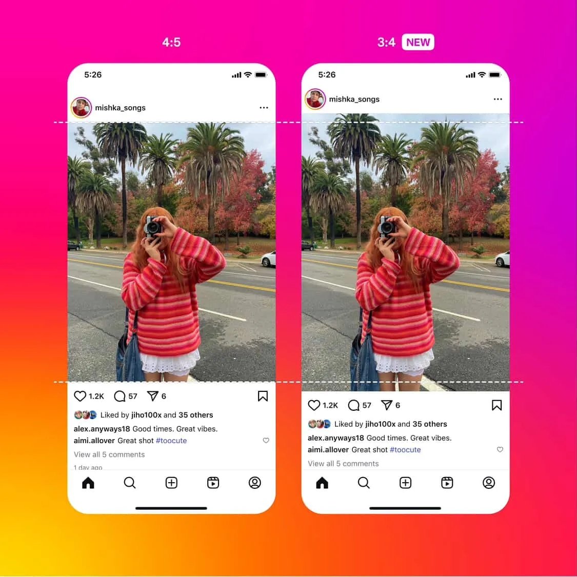 Novas publicações no Instagram com novo formato de fotos