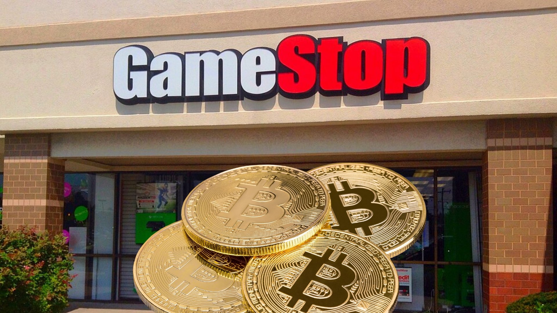Loja da gamestop com bitcoin em frente
