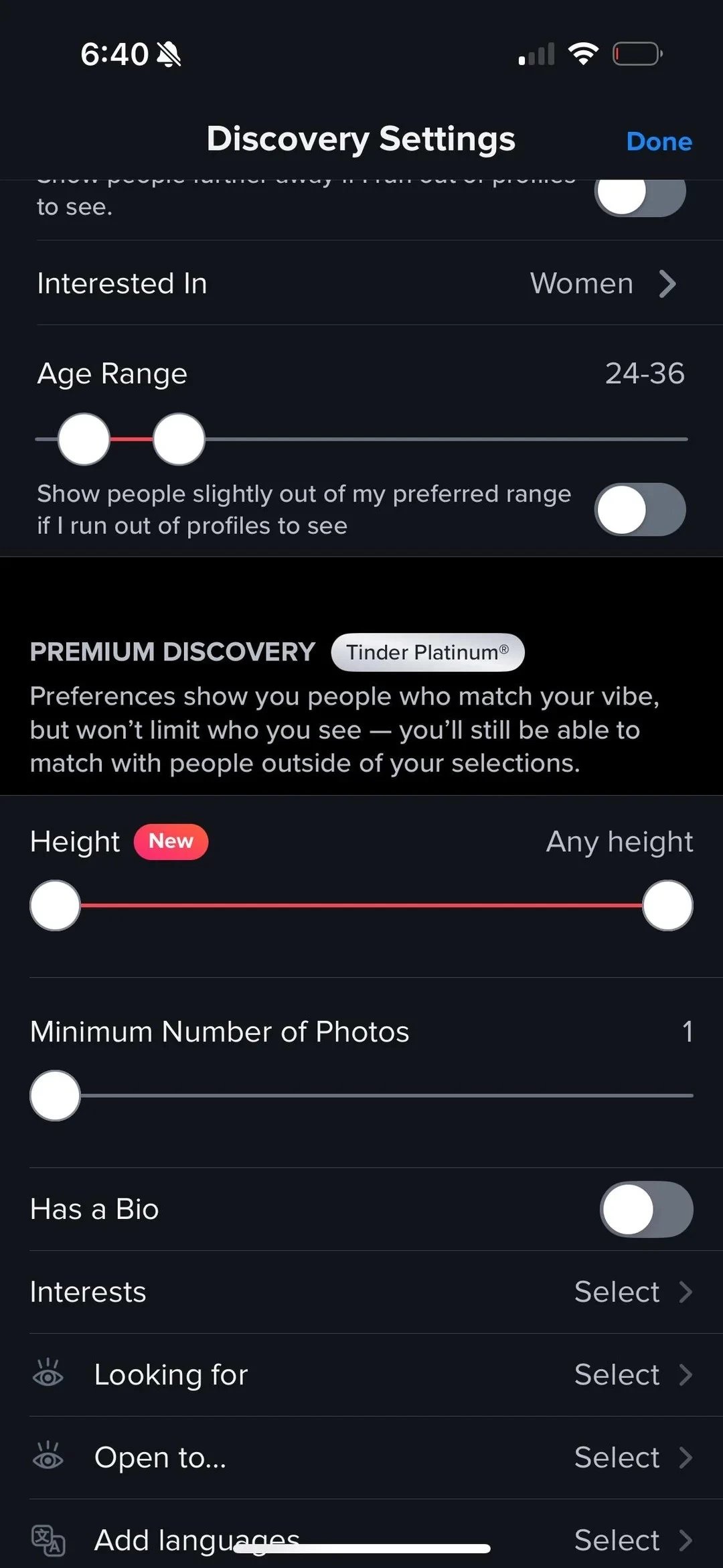 Tinder com filtros para altura das pessoas