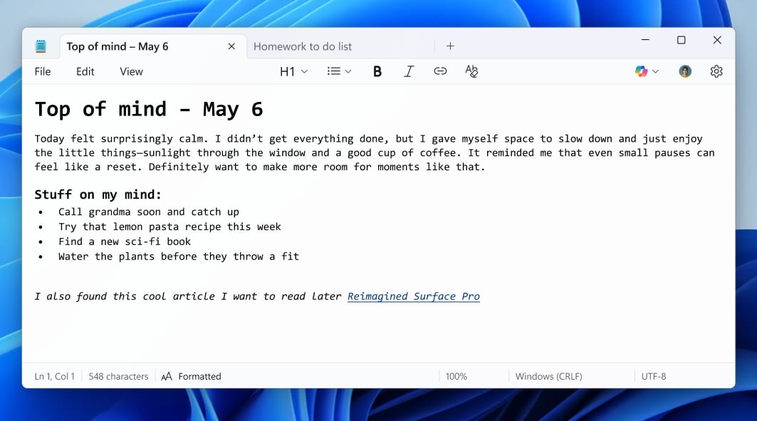 Novo markdown do bloco de notas no Windows 11