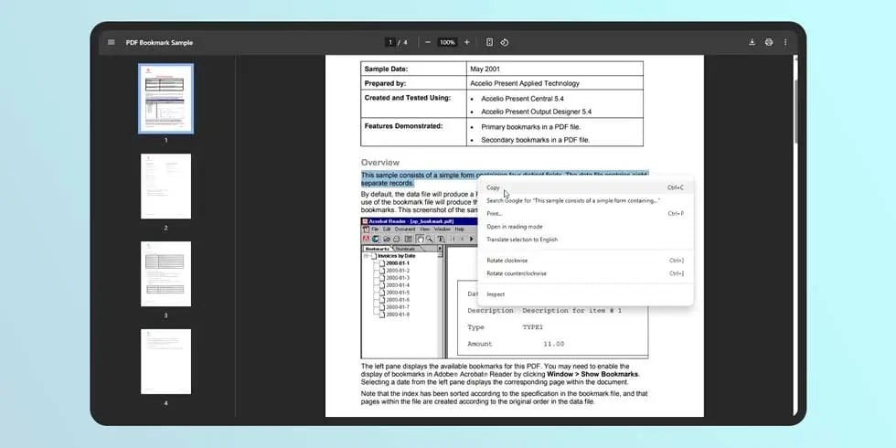selecionar texto dentro de ficheiros PDF
