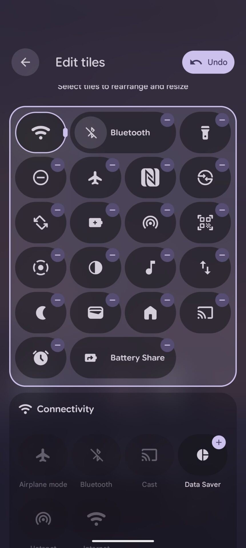 imagem do menu de configurações rápidas do Android 16