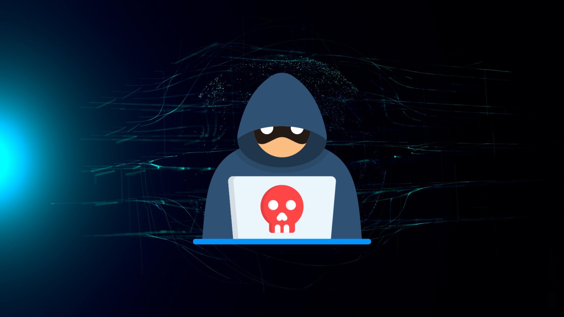 hacker em frente de um computador portátil