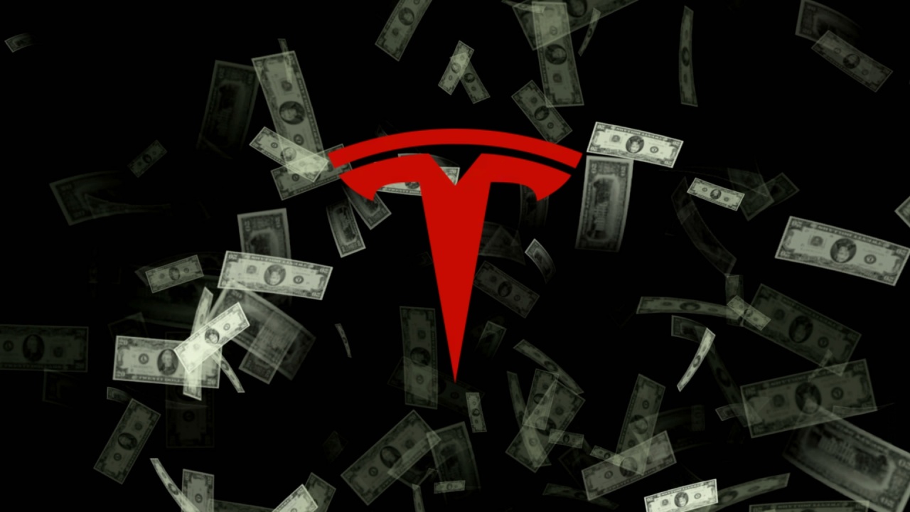 Tesla com fundo de dinheiro