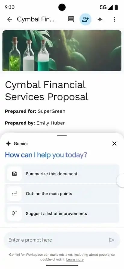 Gemini no google docs