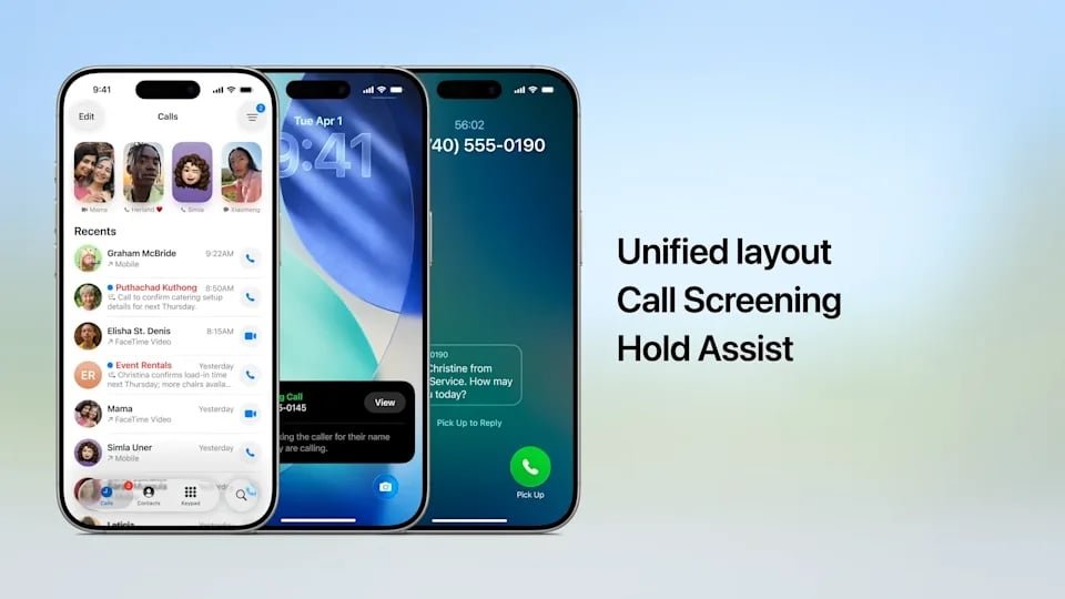 nova interface e aplicações da Apple