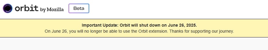 mensagem de encerramento do Orbit