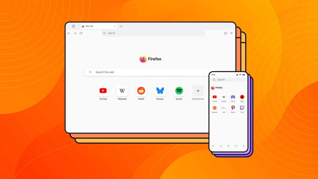 interface do Firefox em desktop e dispositivos móveis
