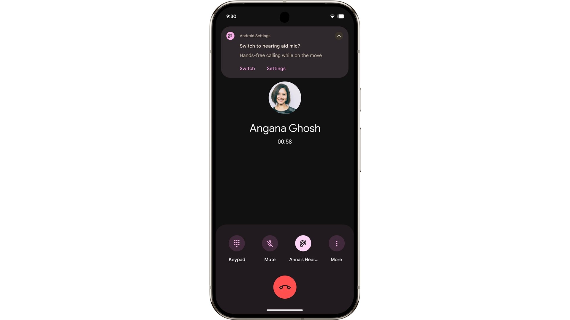 interface de chamada do Android 16