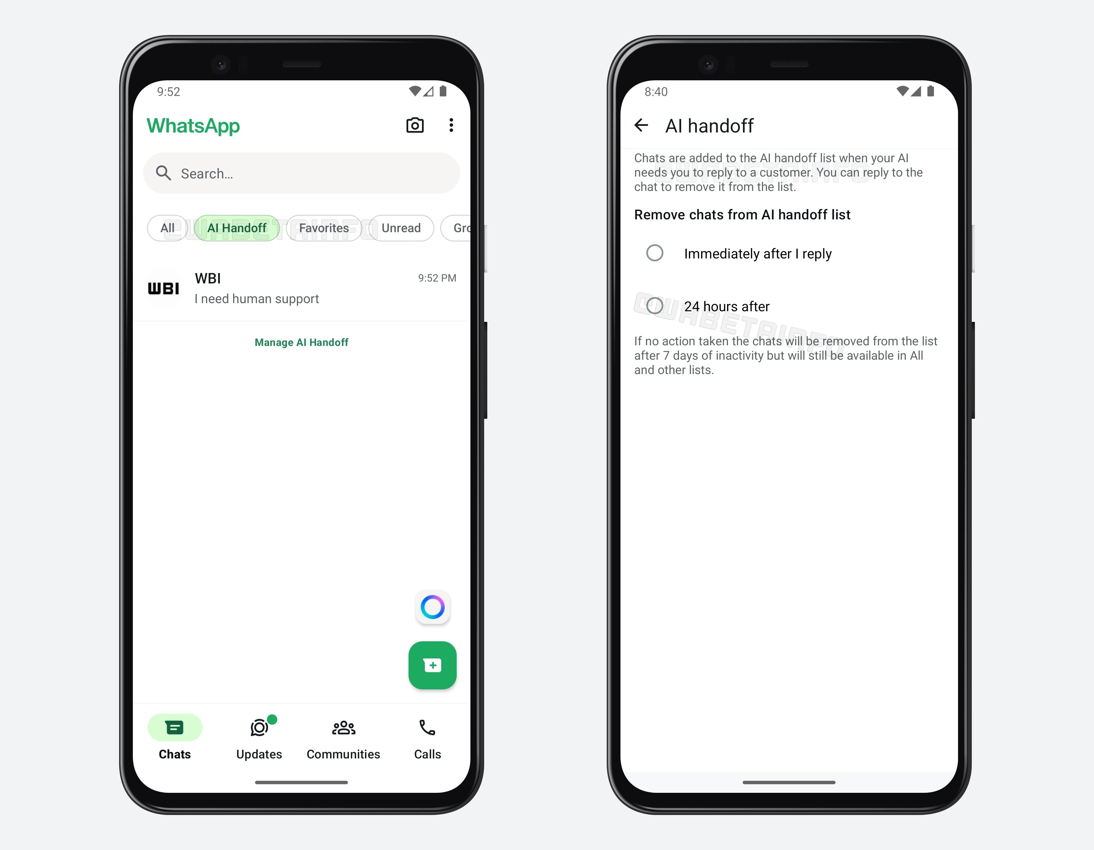 imagem do AI Handoff do WhatsApp em testes