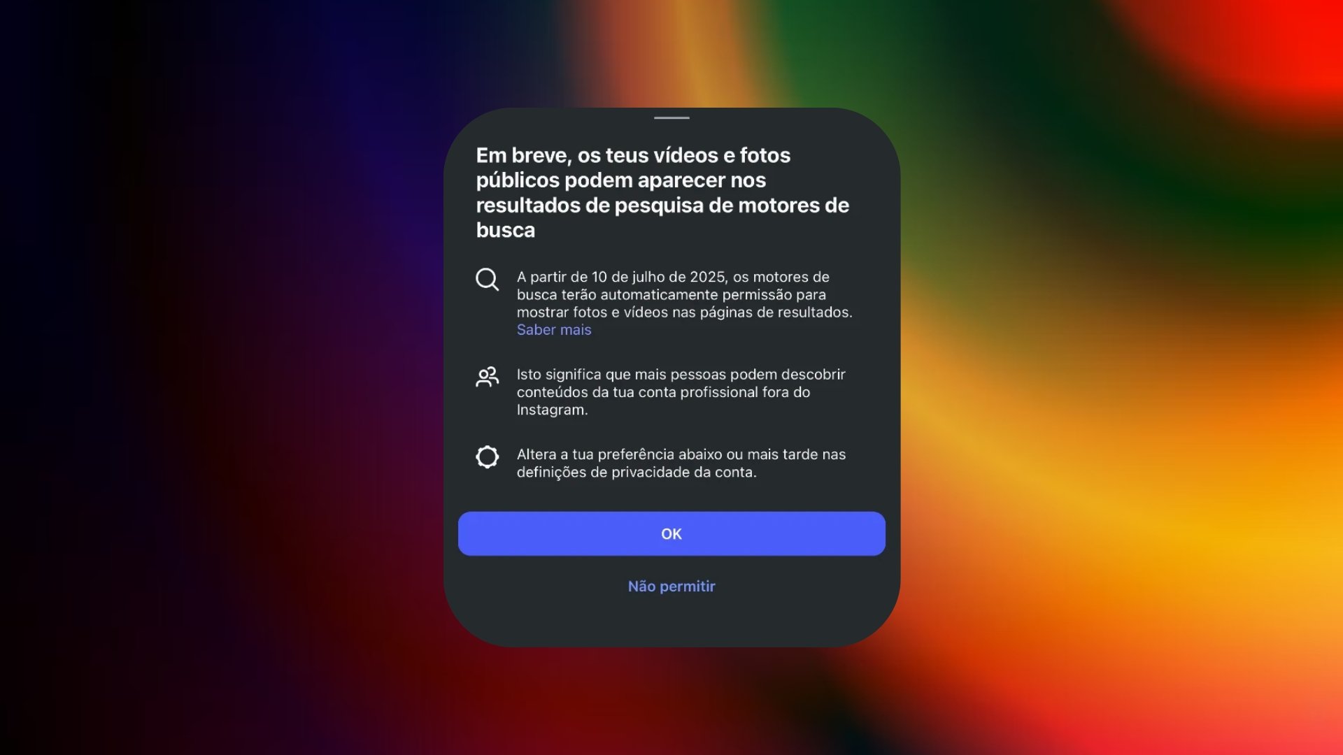 imagem da notificação da meta sobre publicações a surgirem em pesquisas