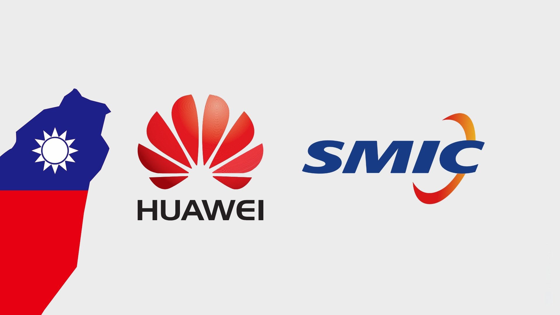 Bandeira do Taiwan com o logo da Huawei e SMIC