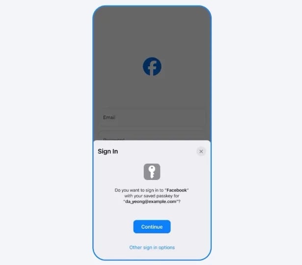 Passkeys no facebook e messenger