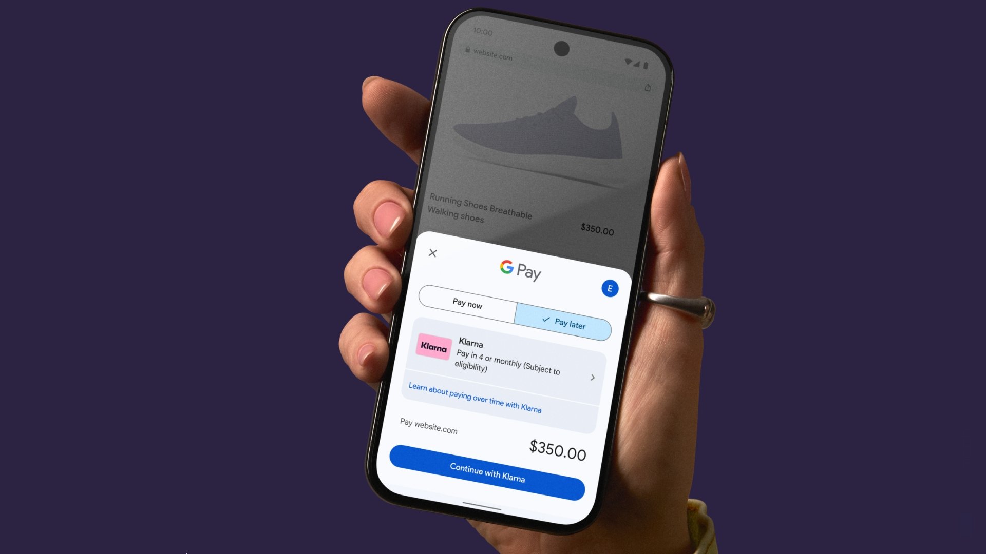 Imagem da Klarna com google pay