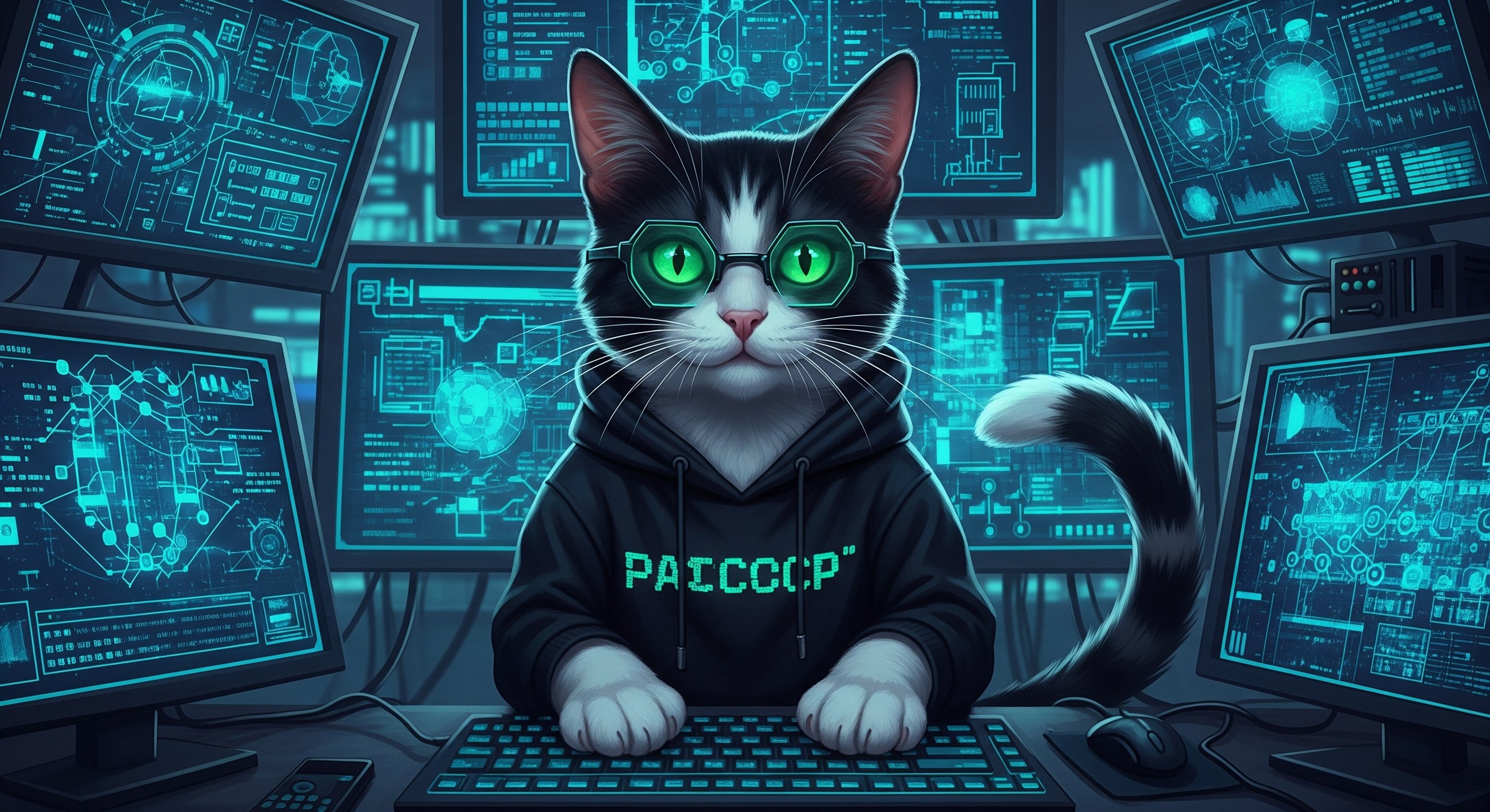 gato em frente de computador como hacker