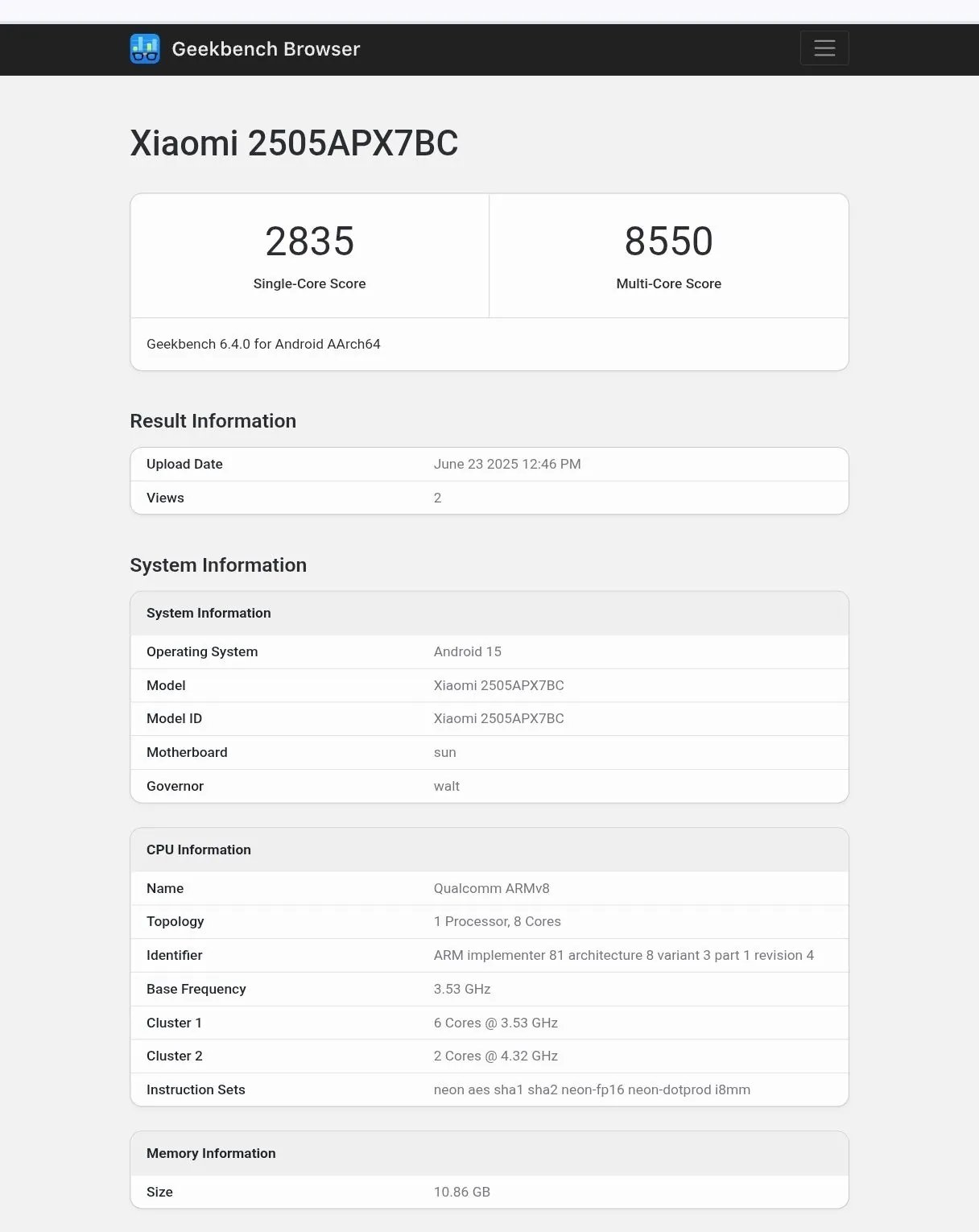 detalhes do benchmark ao Xiaomi MIX Flip 2 