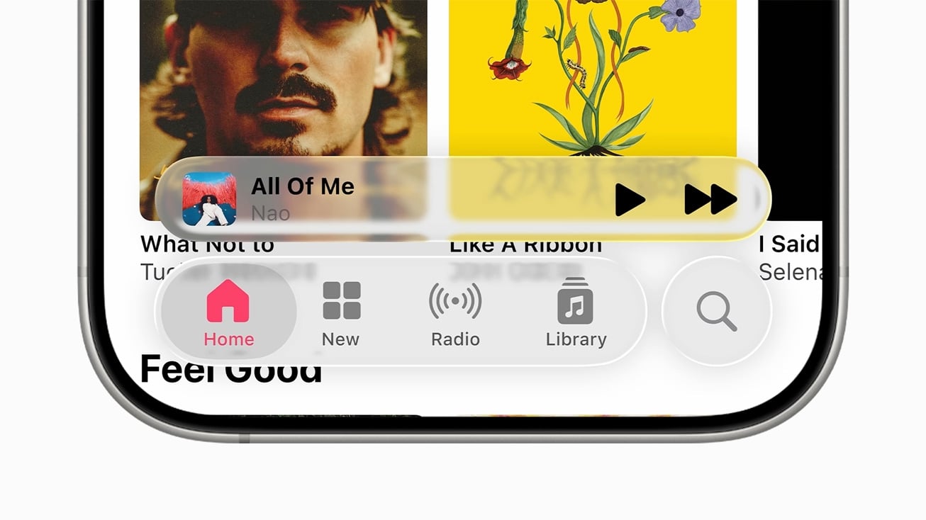 Apple Liquid Glass versão original do Apple Music