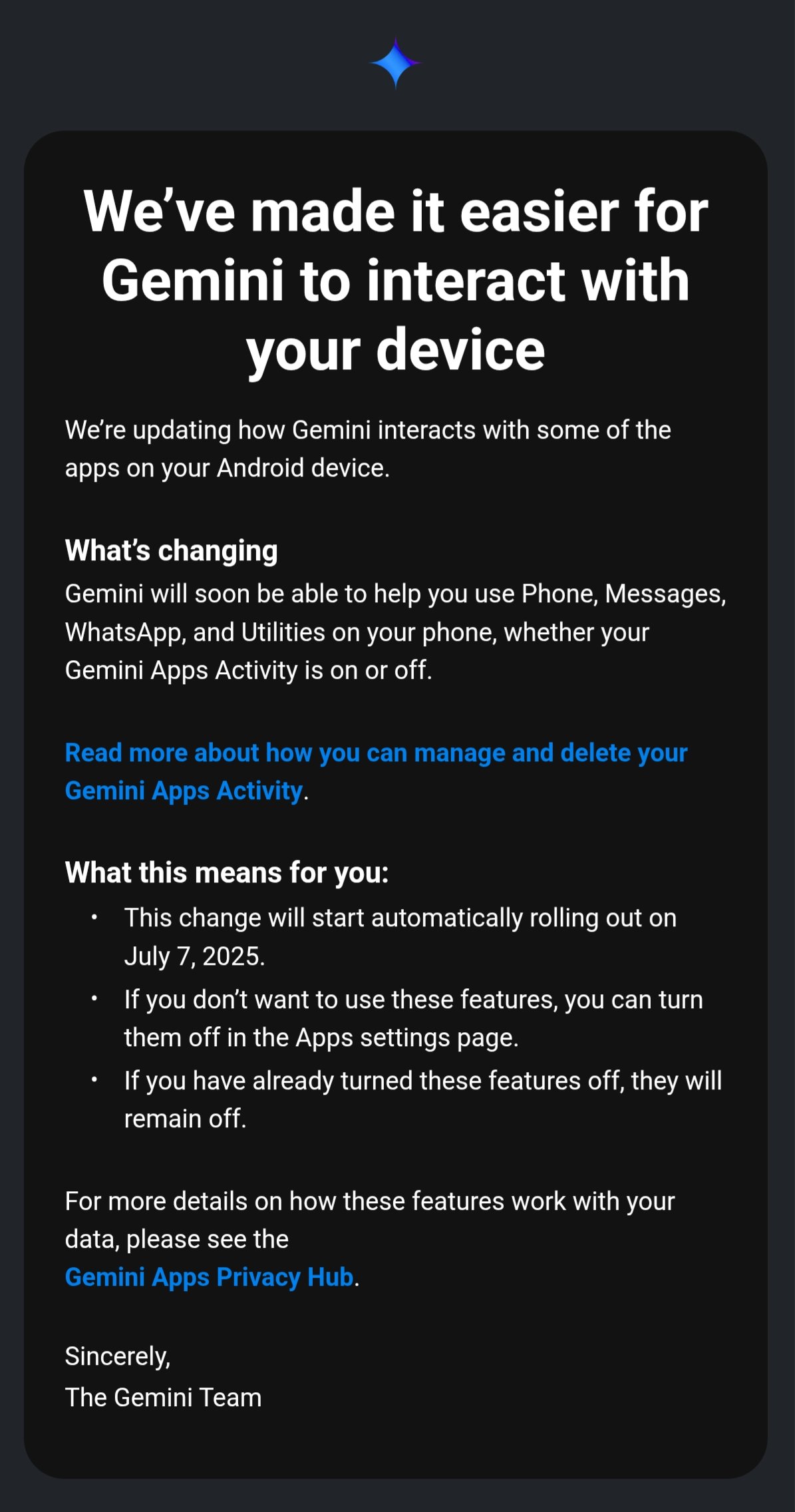 mensagem de email do Gemini