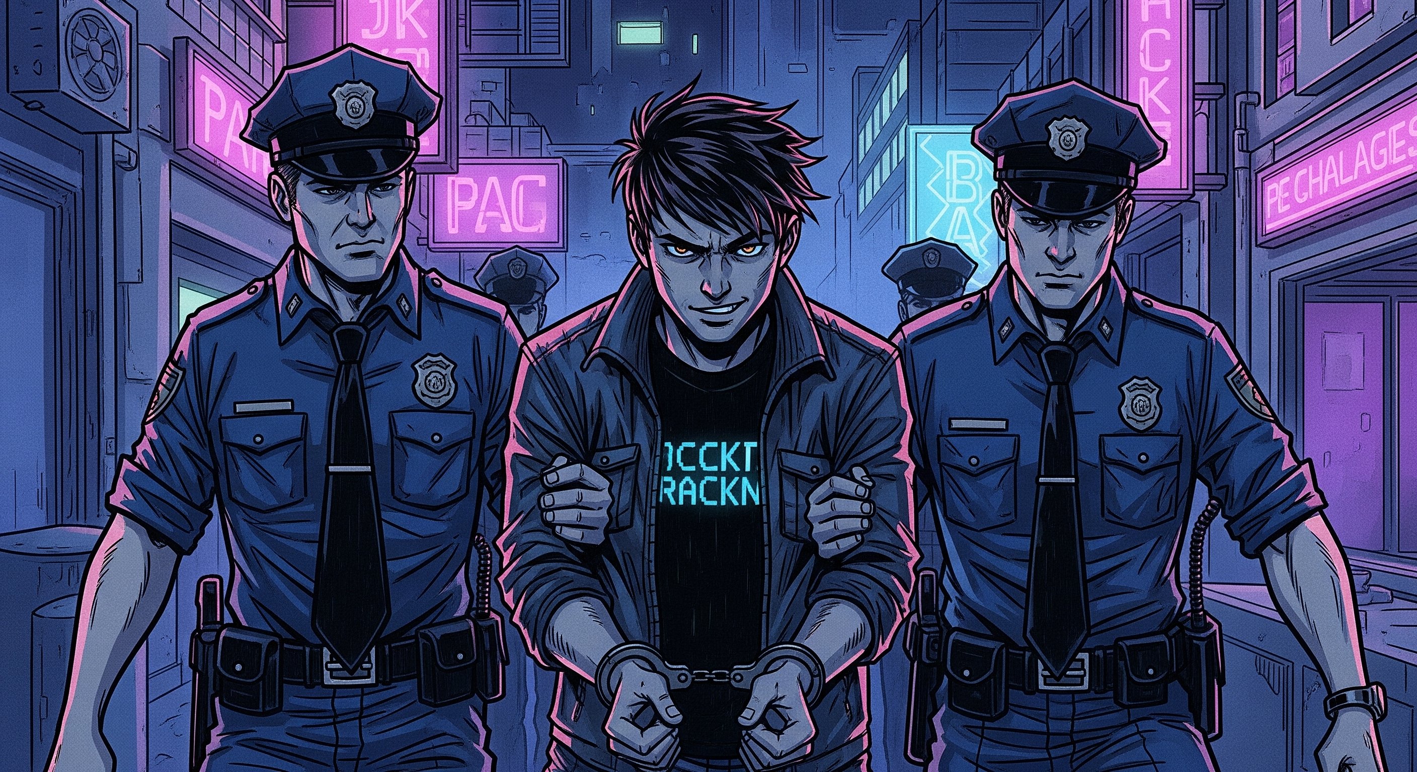 imagem de hacker detido pela polícia