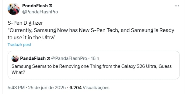 detalhes da mensagem do leaker sobre a s pen da Samsung