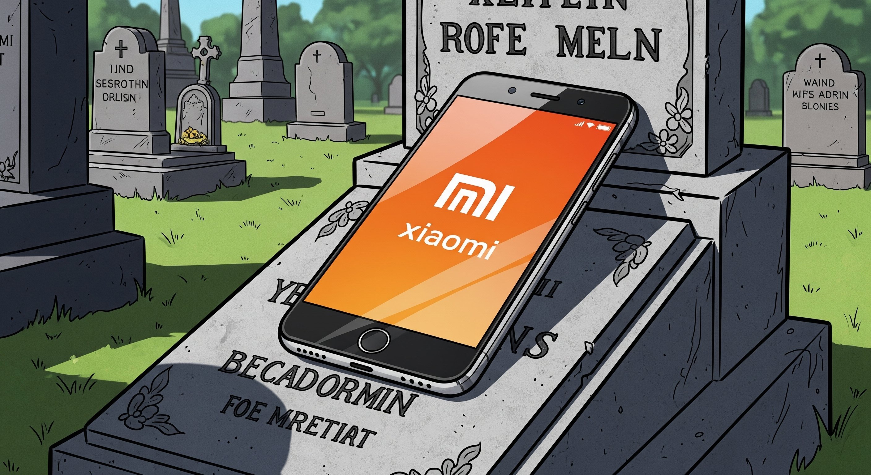 smartphone da xiaomi em cemitério