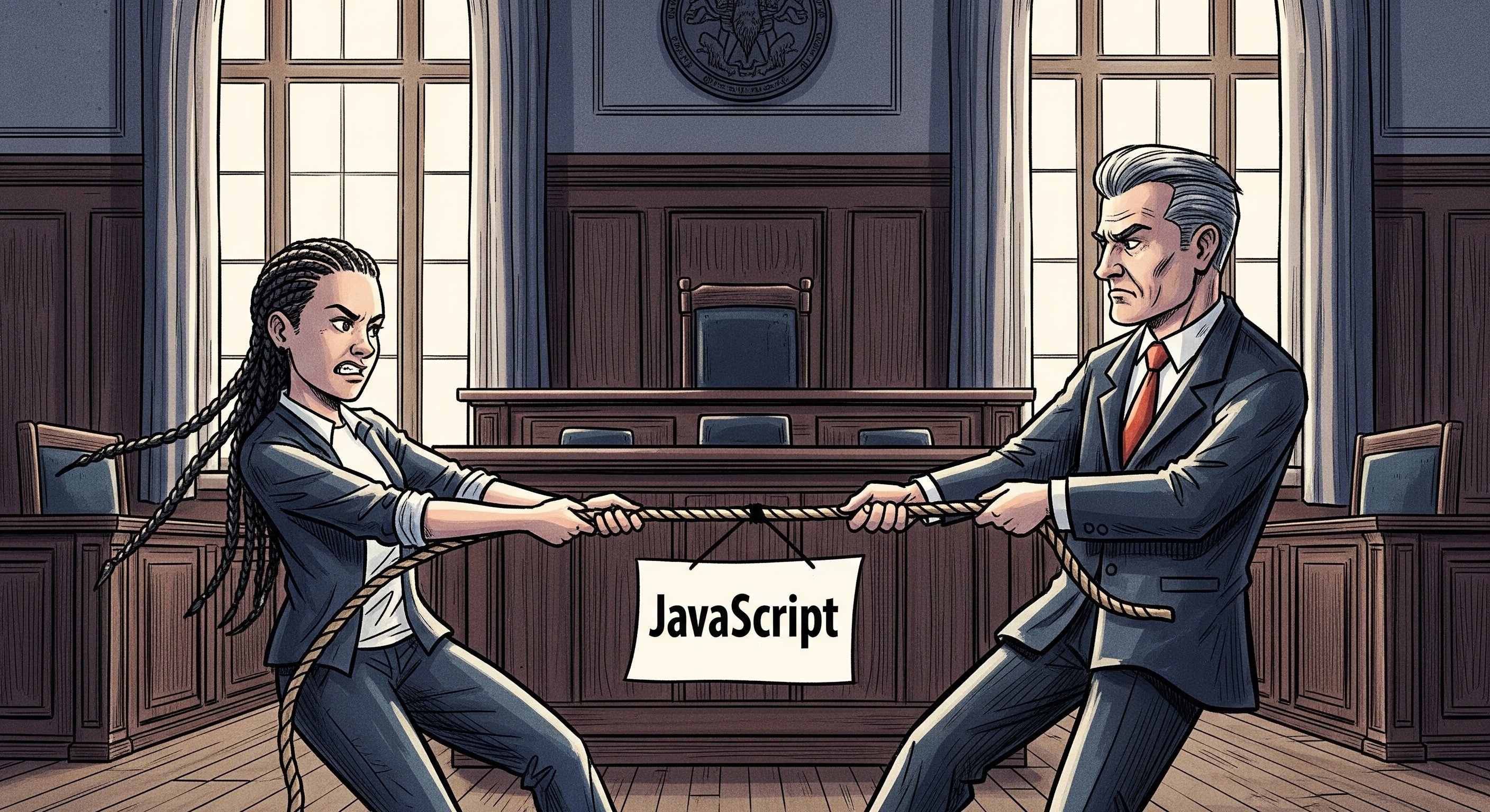 Duas pessoas a lutarem por o termo javascript