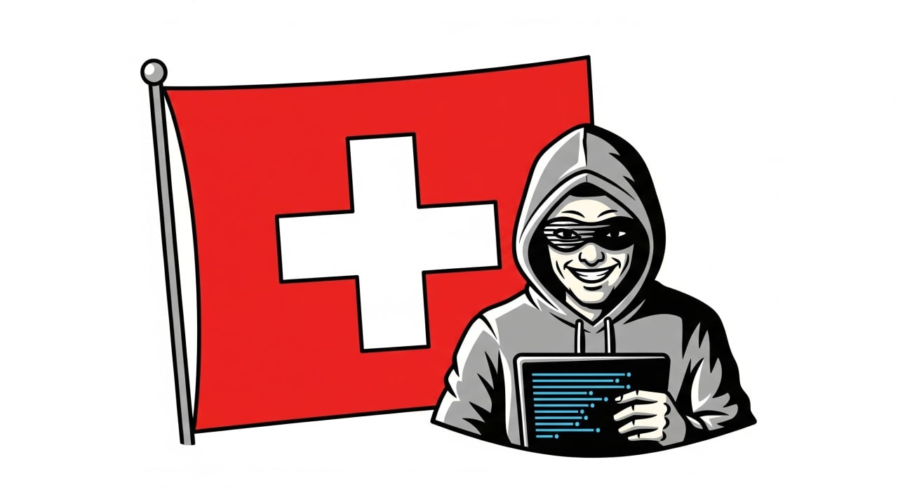 Bandeira da Suiça com hacker