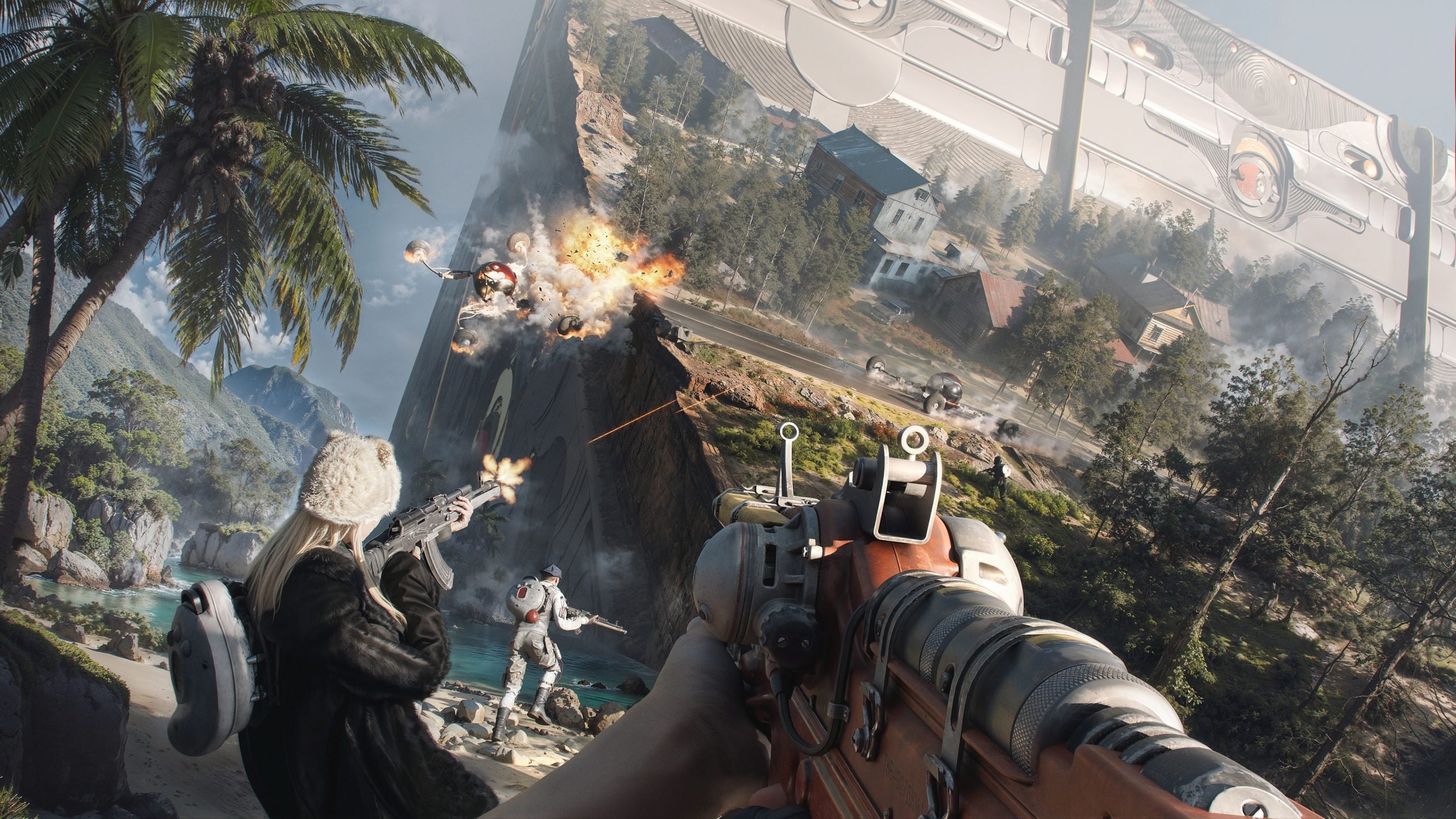 jogo the cube com cena de guerra e tiros FPS