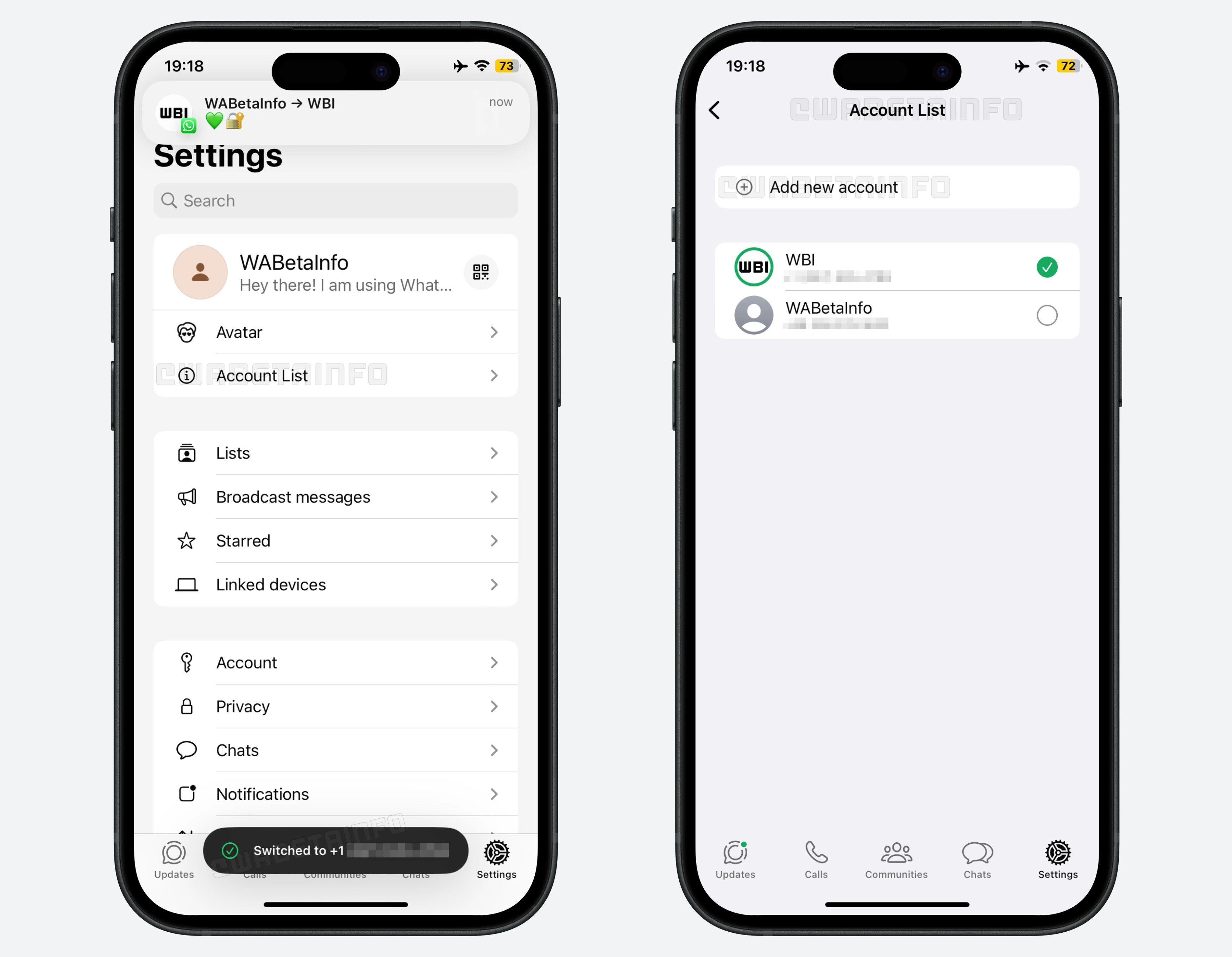 WhatsApp com múltiplas contas de utilizadores