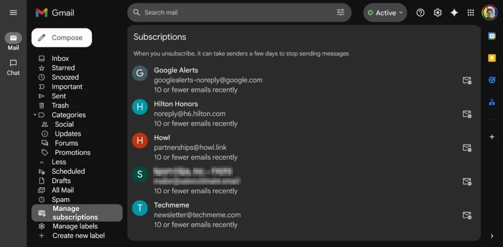 cancelar inscrição de emails de spam no gmail