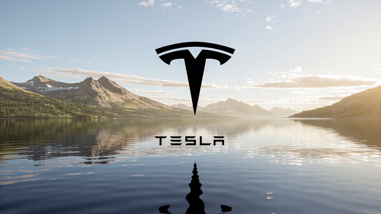 Tesla logo sobre o mar