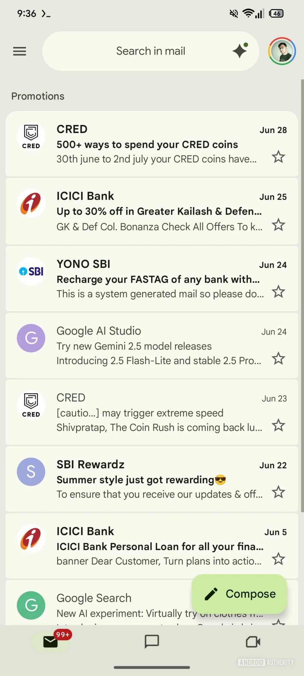 caixa de entrada do gmail em android