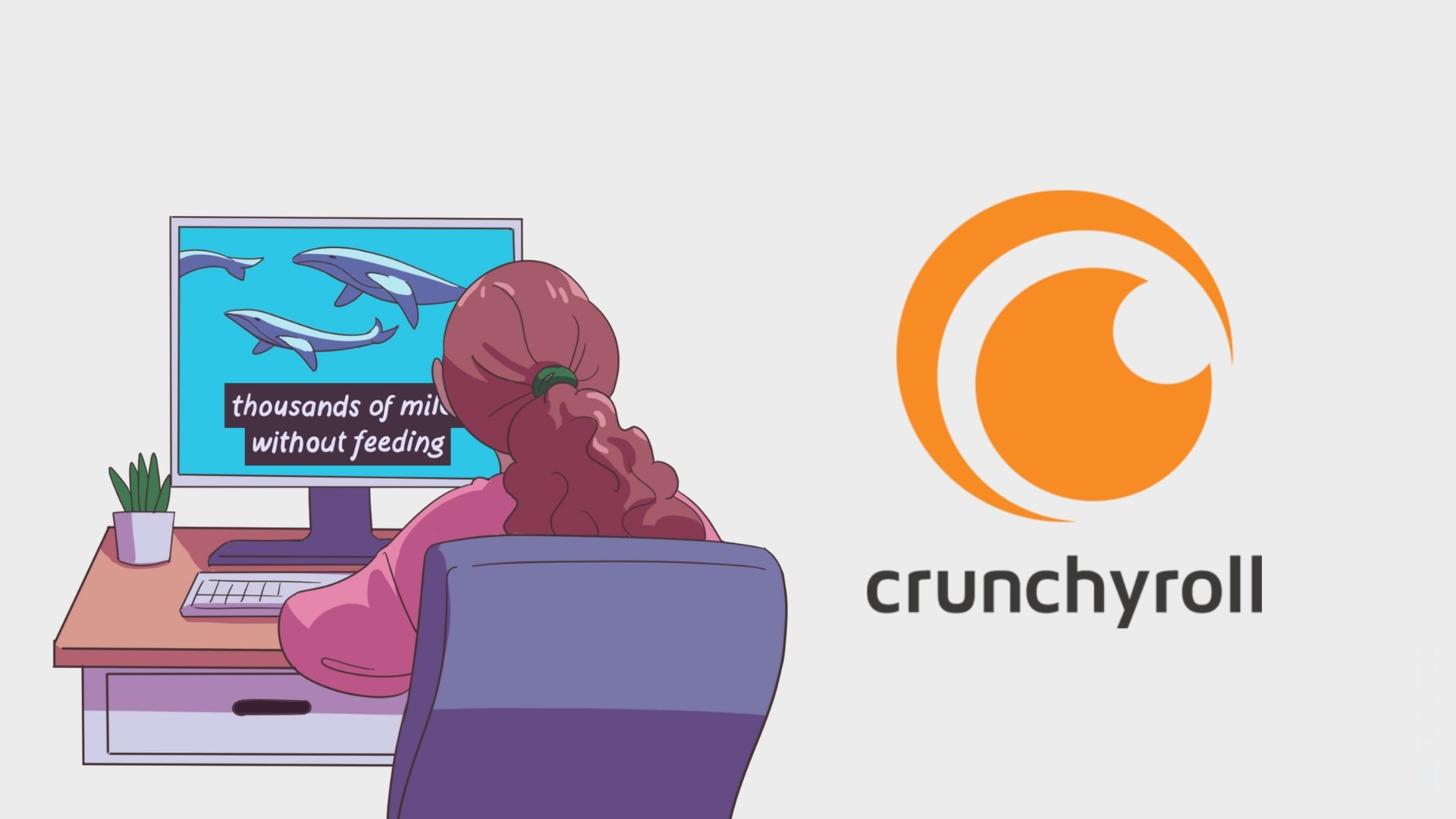 Pessoa em frente de computador com o logo do Crunchyroll