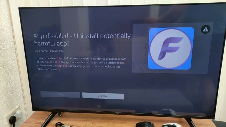 mensagem de alerta sobre aplicação potencialmente perigosa da Fire TV Stick
